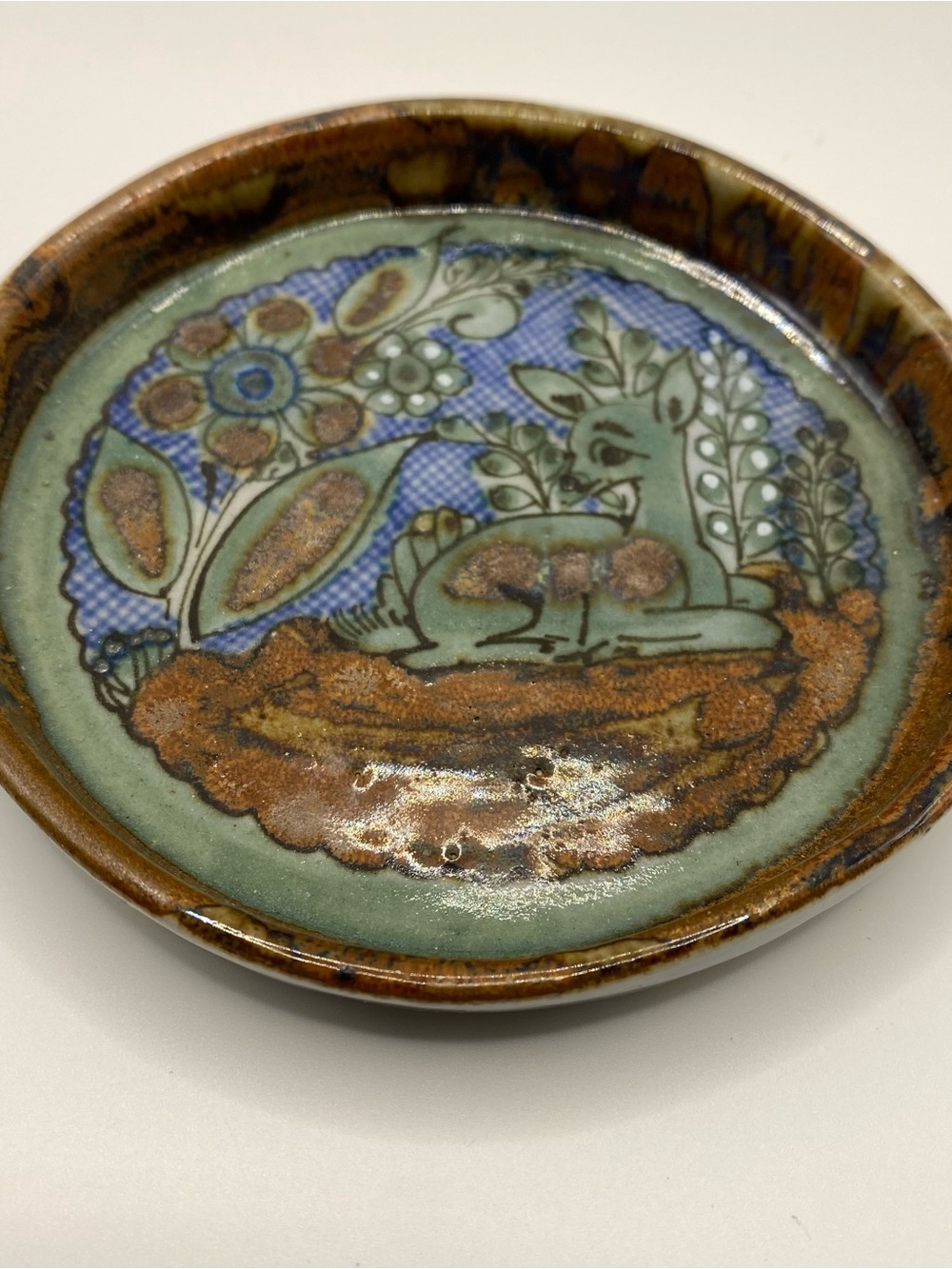 Decorative Ceramic Accent Dish in Green and Brown